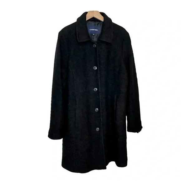 Lands' End size 18 black‎ textured wool blend knee length coat - Picture 1 of 8